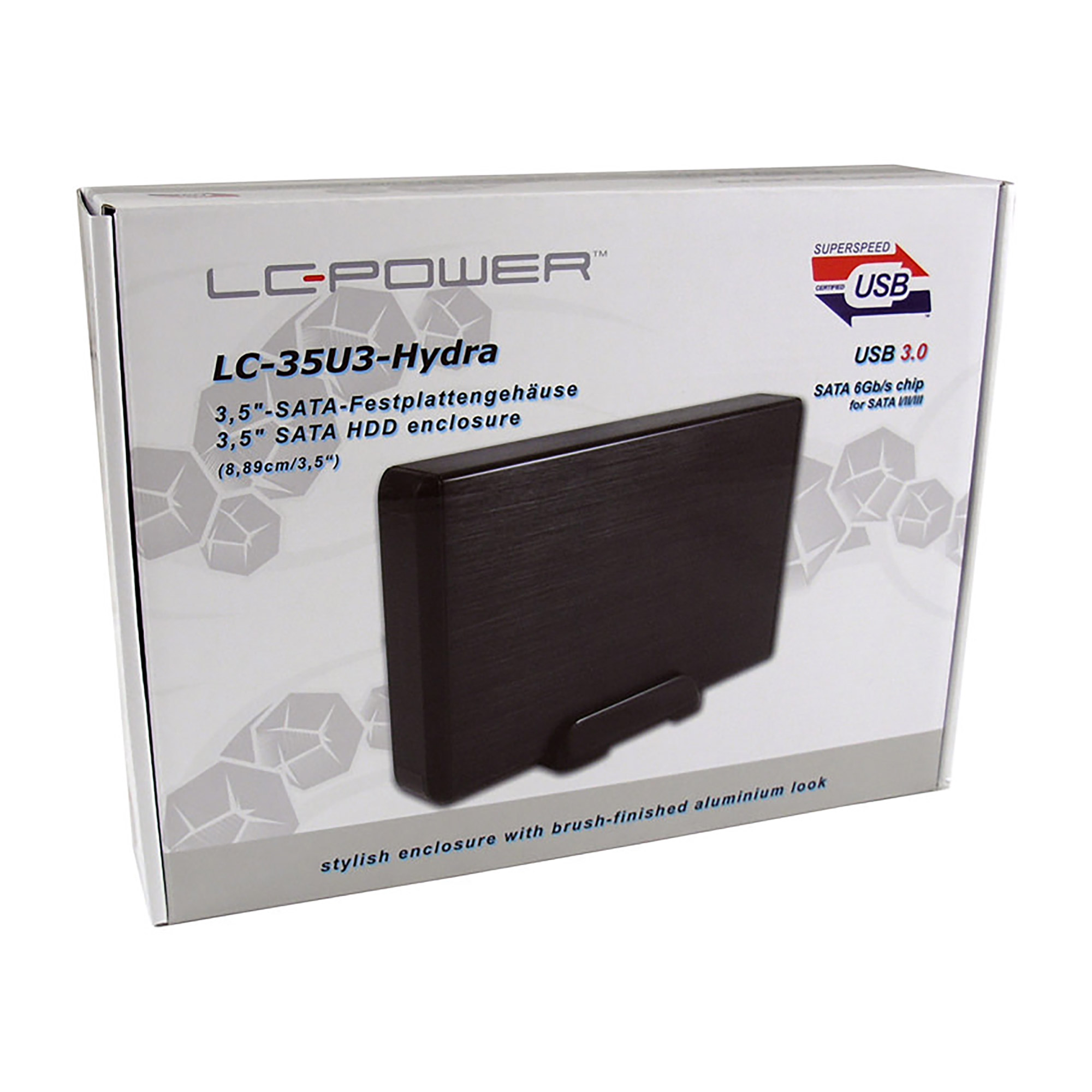 LC-Power LC-35U3-Hydra, externes 3,5"-SATA-FestplattenGehäuse mit Hub, USB-C