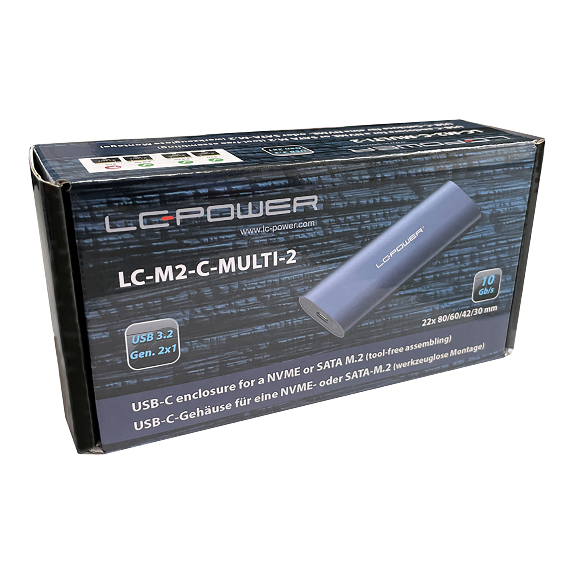 LC-Power LC-M2-C-MULTI-2 M.2-SSD-gehäuse (NVMe & SATA), USB 3.2 Gen.2x1