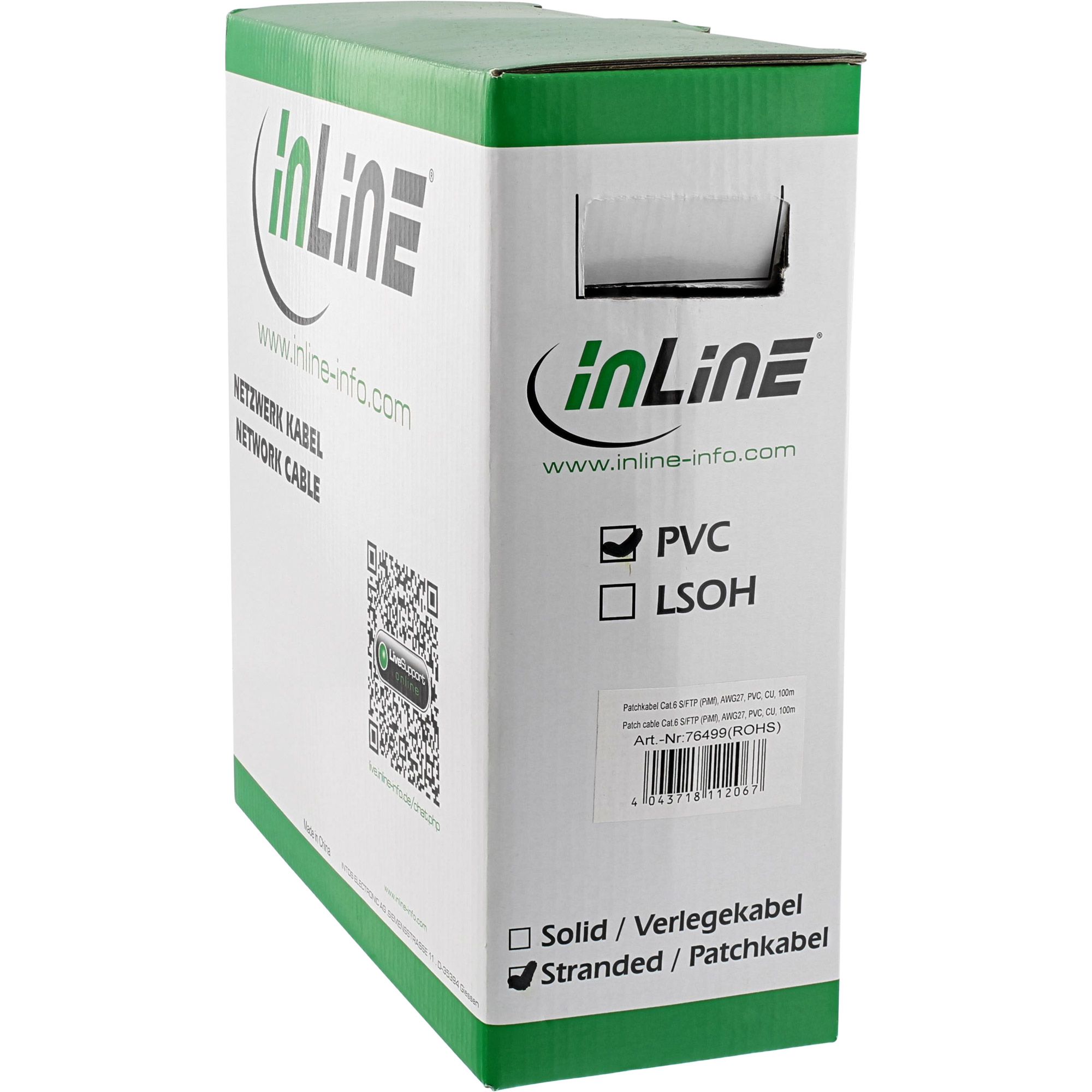 100m - Inline® Patchkabel Cat.6 S/FTP (PiMf), grau, AWG27, PVC, CU