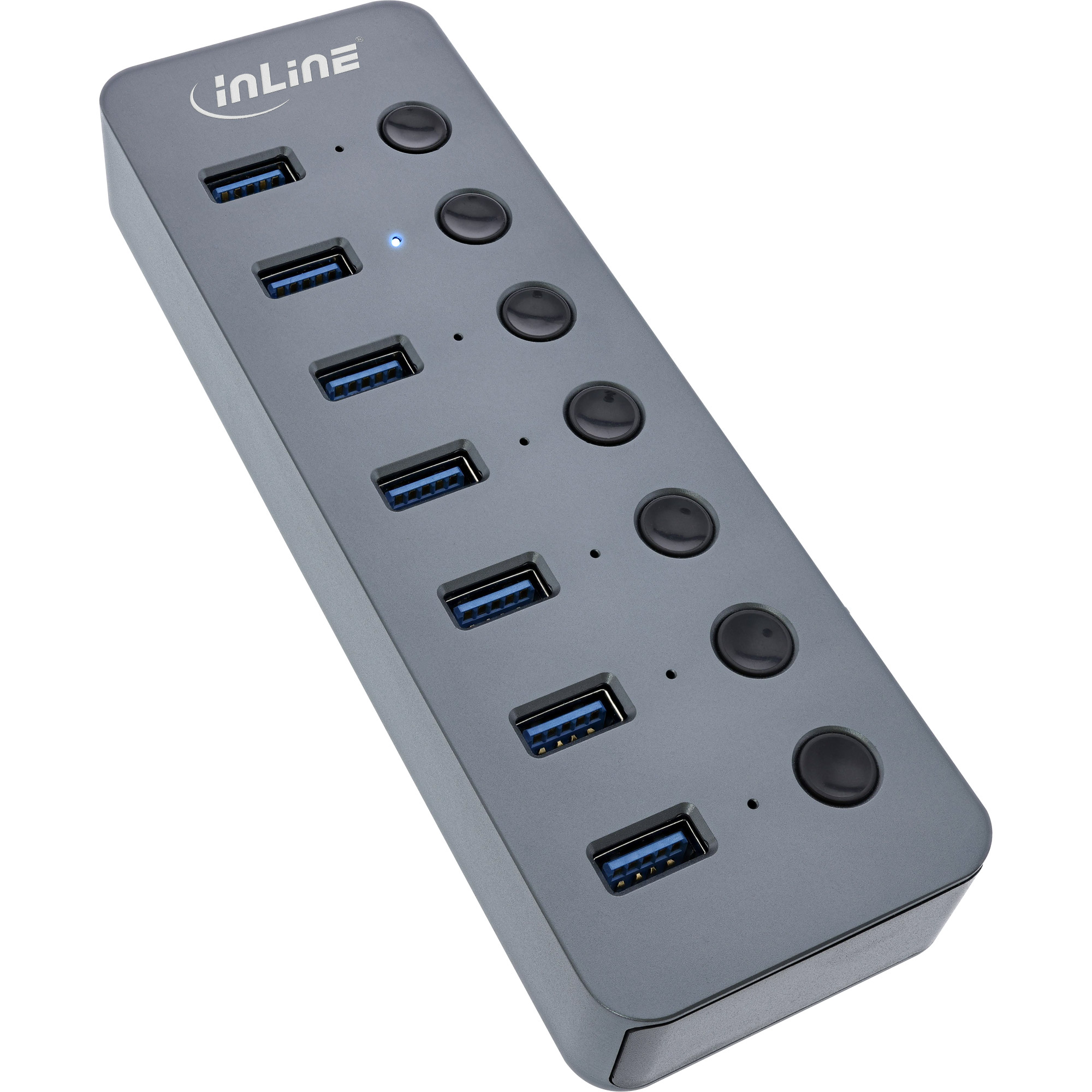 Inline® USB 3.0 Hub, 7-Port, mit Schalter, Aluminium, grau, mit Netzteil