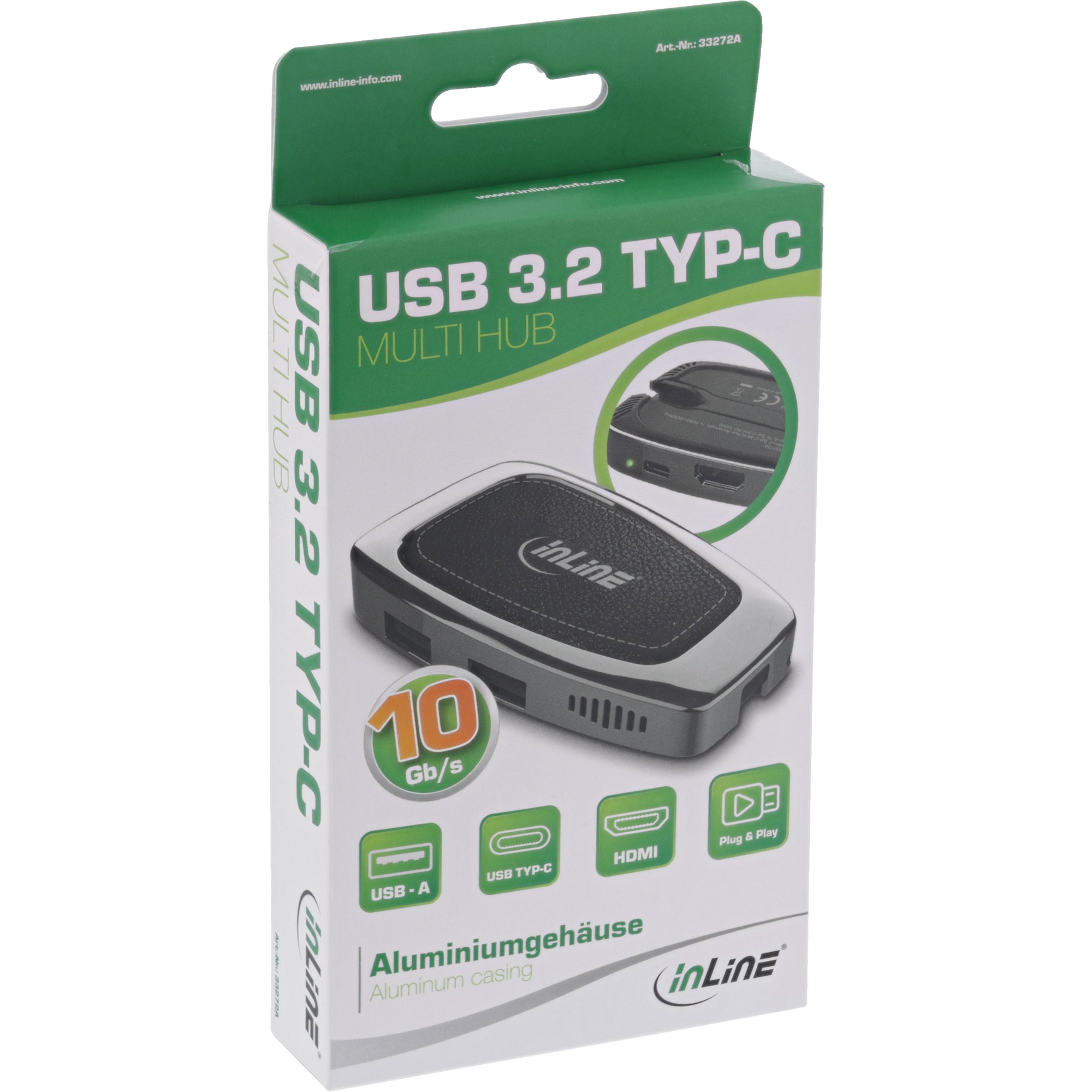 Inline® Multifunktions-Hub USB 3.2 Gen.2 USB-C (2xUSB-A + 1xHDMI + 1xUSB-C)