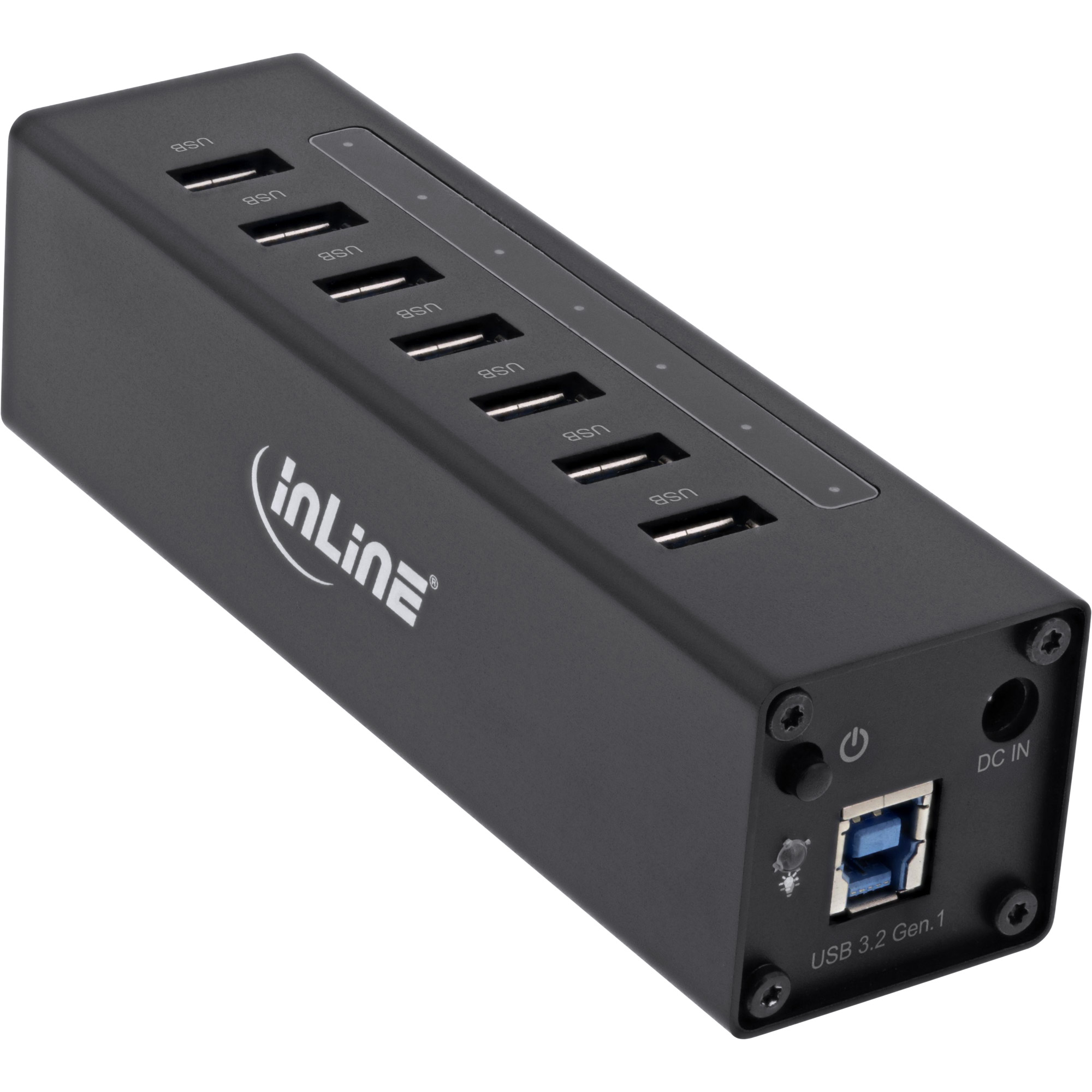 Inline® USB 3.0 Hub, 7 Port, Aluminiumgehäuse, schwarz, mit 2,5A Netzteil