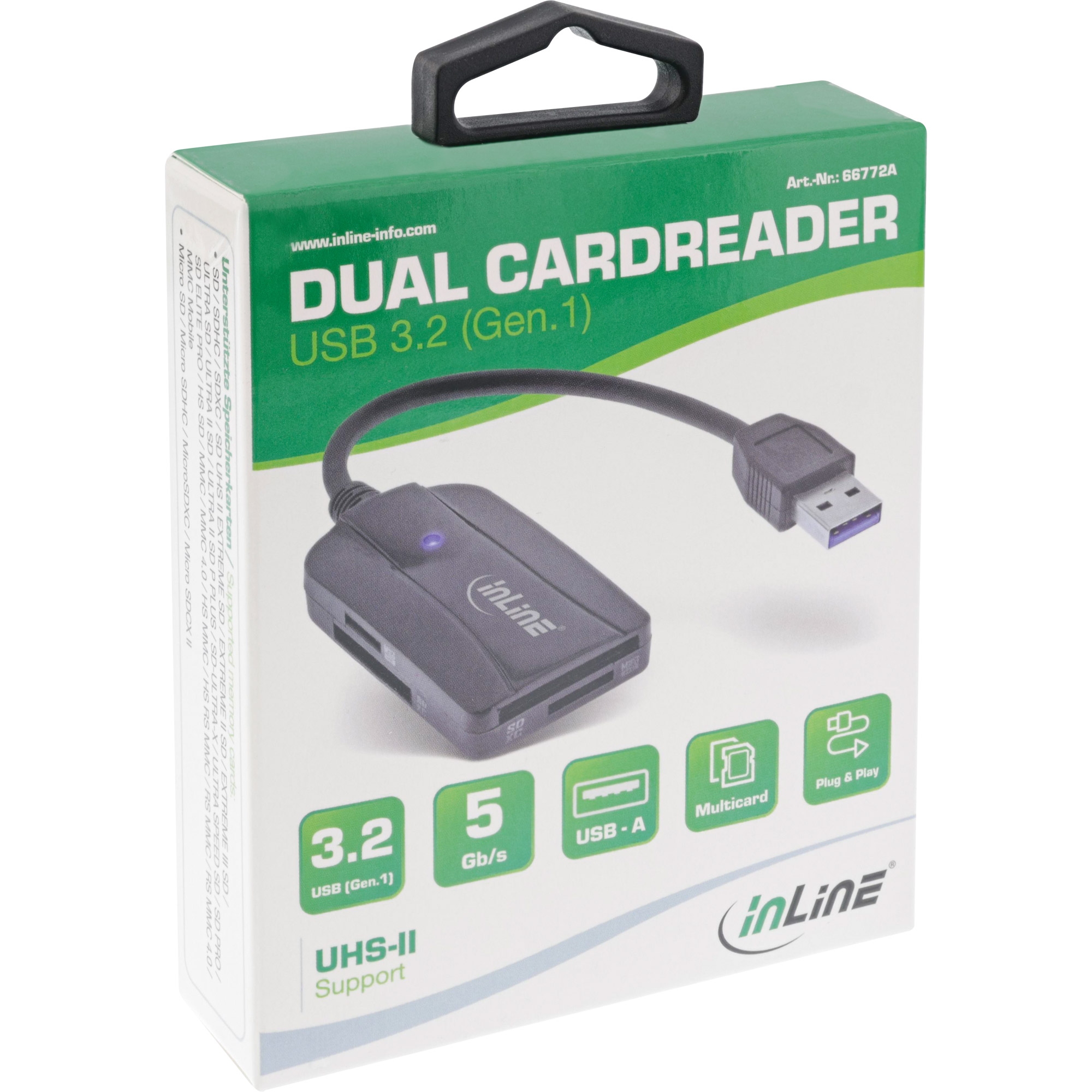 Inline® Card Reader USB 3.1 USB-A , für SD/SDHC/SDXC, microSD, UHS-II kompatibel